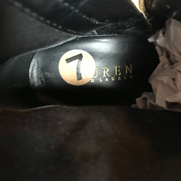 Lauren Ralph Lauren Black Suede Leather Fringe Heeled Ankle Boots Womens  7 - Picture 10 of 11